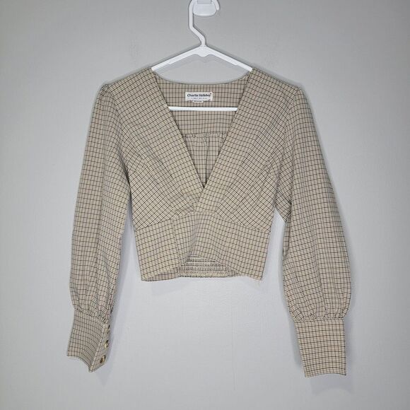 Charlie Holiday Tops - Charlie Holiday Deep V Neck Long Sleeve Multicolor Striped Crop Top Women's XS 2